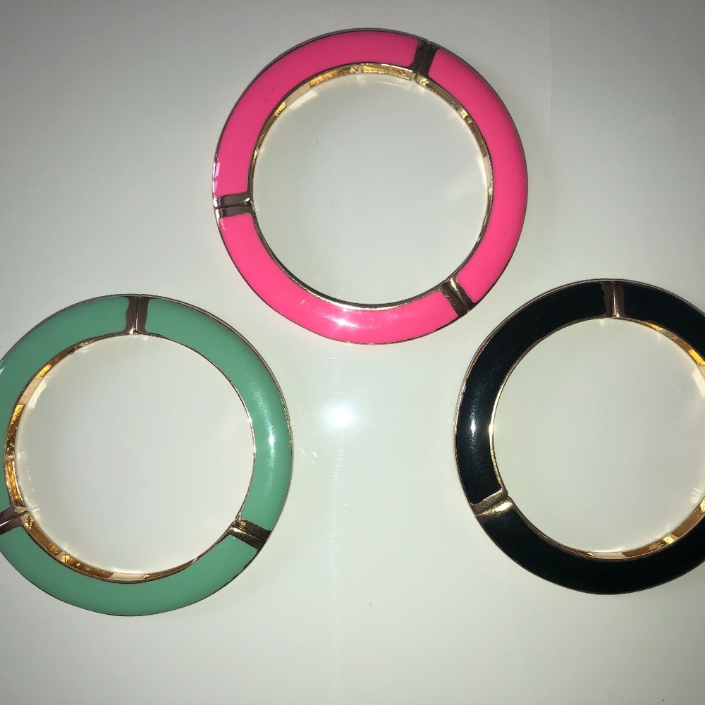 NEW Set of 3 Enamel Stretch Bangle Bracelets Gold